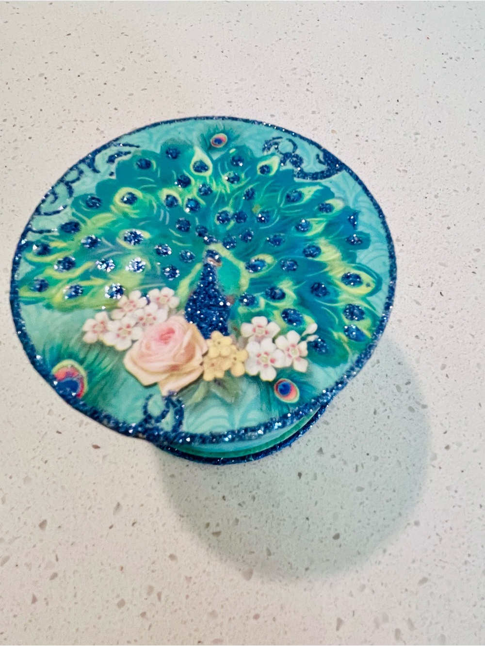 Punch Studio Green Tea Soap & Decorative Peacock Trinket Box with Floral Accents